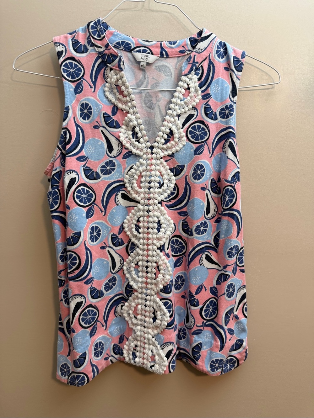 crown & ivy Pink Blue Printed Sleeveless Camisole
